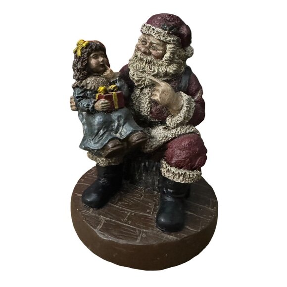 Santa & Little Girl Hand Carved Wooden Figurine Rustic Country - Picture 1 of 6